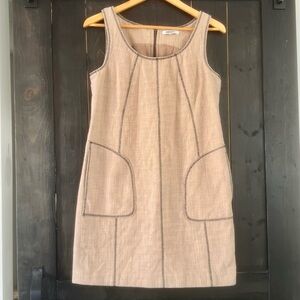 DKNYC Burlap sack style 100% cotton mini shift sleeveless dress with pockets